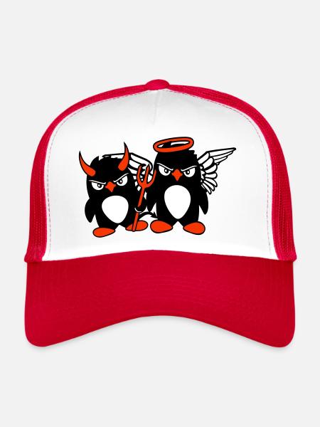 2 Pingouins Ange Diable Mal Bon Ciel Enfer Cool - Casquette trucker  - blanc/rouge - Devant