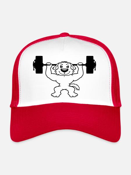 Chien Bodybuilder Muscles forts Gym Haltérophilie - Casquette trucker  - blanc/rouge - Devant