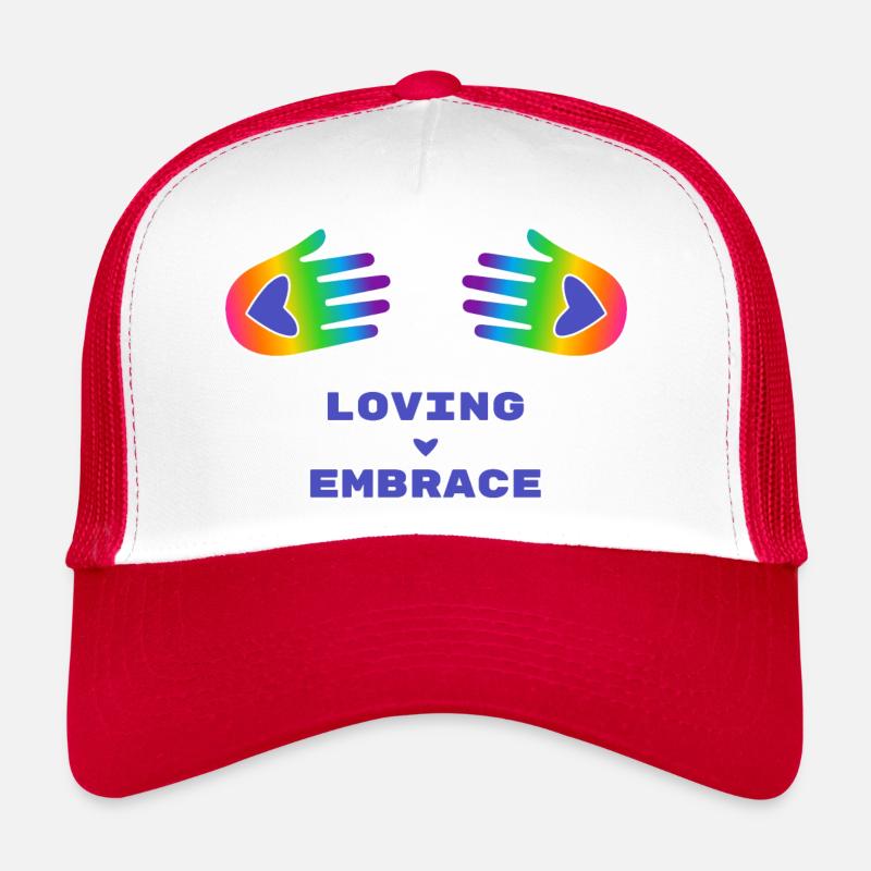 Liebevolle Umarmung Hände Regenbogen Farben Herz - Trucker Cap - Weiß/Rot