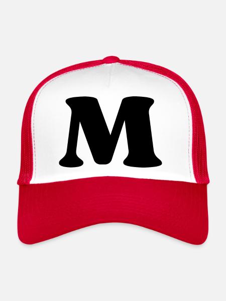 Lettre m - Casquette trucker  - blanc/rouge