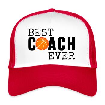 BEST COACH EVER - TRAINER - MANNSCHAFT - FUSSBALL - Trucker Cap - Weiß/Rot - Vorne