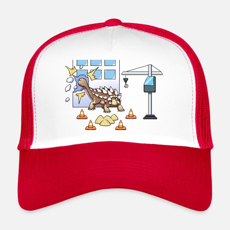 Cool Ankylosaurus Construction Site Crane Dino - Trucker Cap - white/red