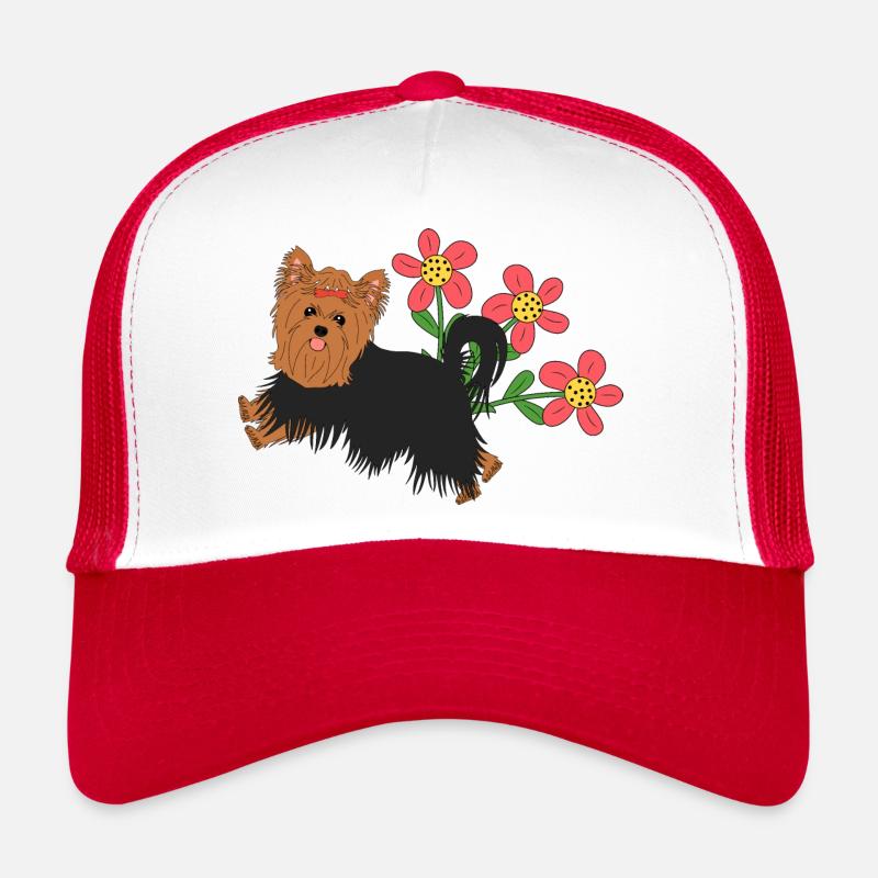 Happy Yorkshire Terrier und Blumen Trucker Cap