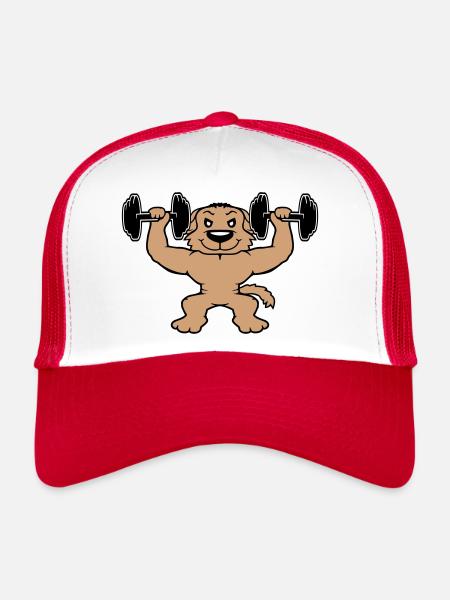 Chien Bodybuilder Muscles forts Gym Haltérophilie - Casquette trucker  - blanc/rouge - Devant