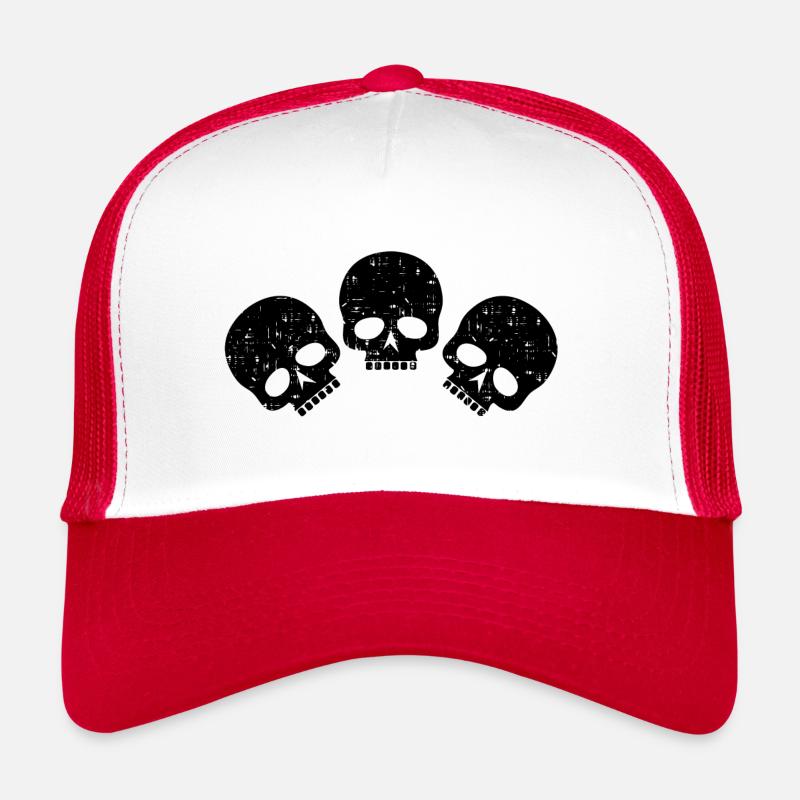 Trois têtes de mort | distressed têtes de mort - Casquette trucker - blanc/rouge