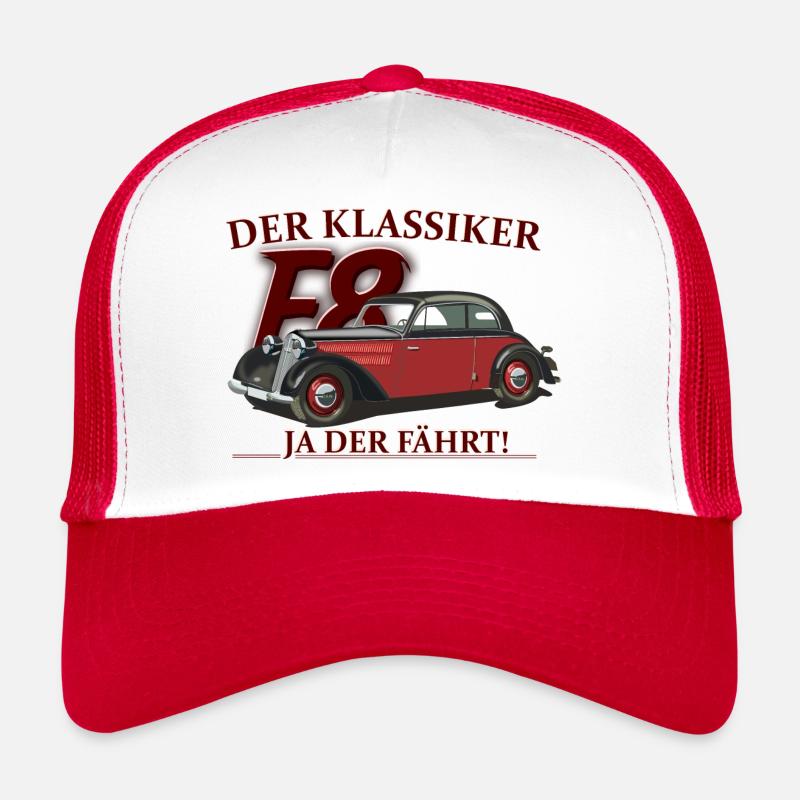 F8 Klassiker Oldtimer - Trucker Cap - Weiß/Rot