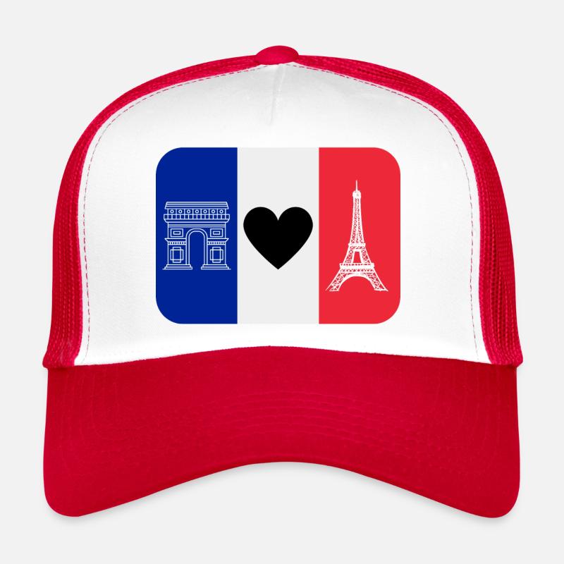 France monuments et drapeau bleu blanc rouge Casquette trucker 