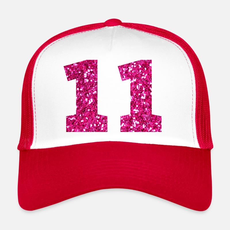 Nummer 11 Pink Glitter - 11. Geburtstag - Trucker Cap - Weiß/Rot