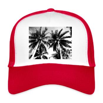 Schwarz Weiße Palmen IMG 20190602 111239 - Trucker Cap - Weiß/Rot - Vorne