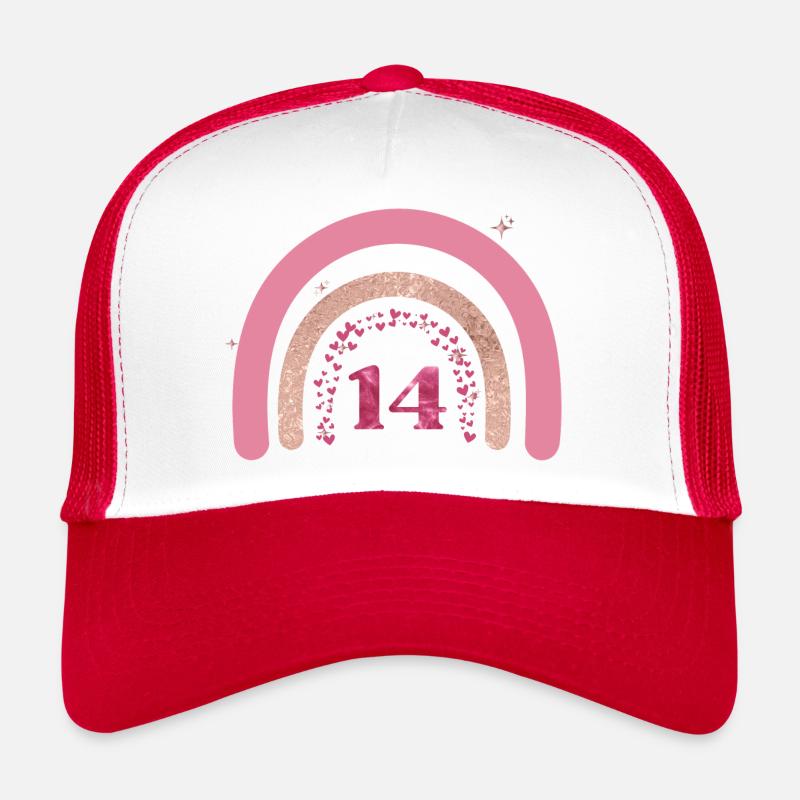 14-jähriges Jubiläum Regenbogenrose - Trucker Cap - Weiß/Rot