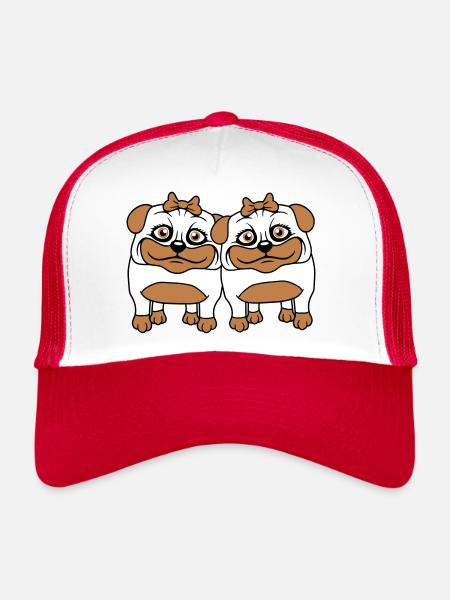 2 chiens carlin filles femmes petites amies équipe filles - Casquette trucker  - blanc/rouge - Devant