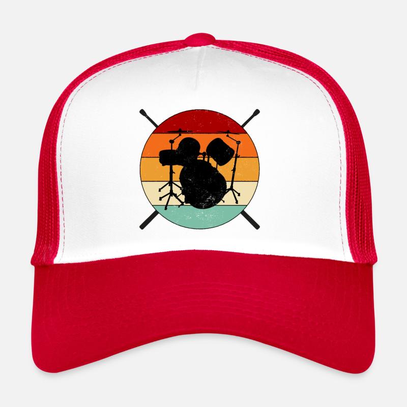 Batterie pilons rétro coucher de soleil - Casquette trucker  - blanc/rouge