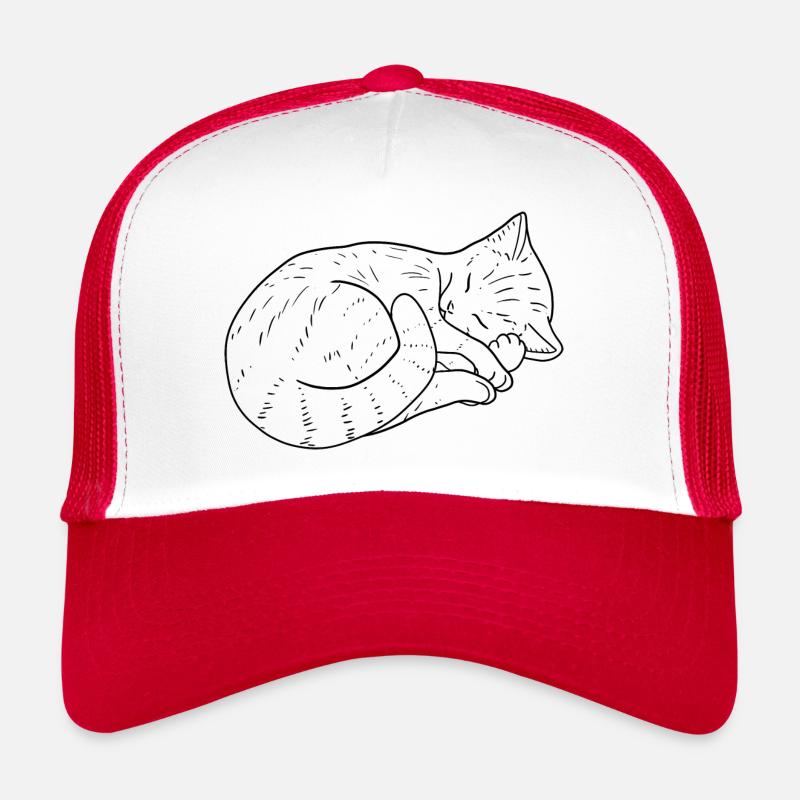 Dessin de chat - Casquette trucker  - blanc/rouge
