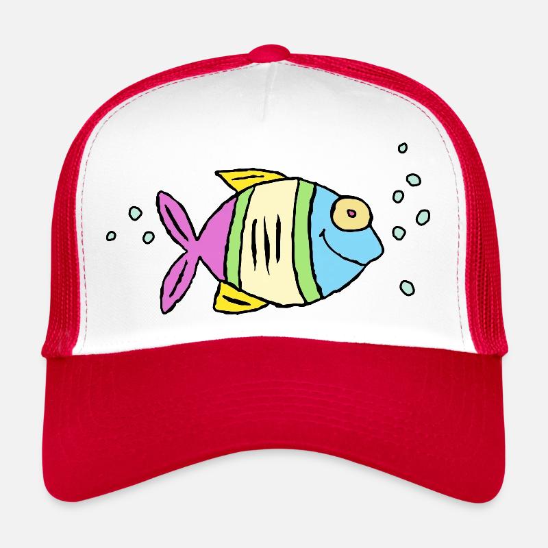Poisson Cichlide Eau Mer Graffiti Dessin - Casquette trucker  - blanc/rouge