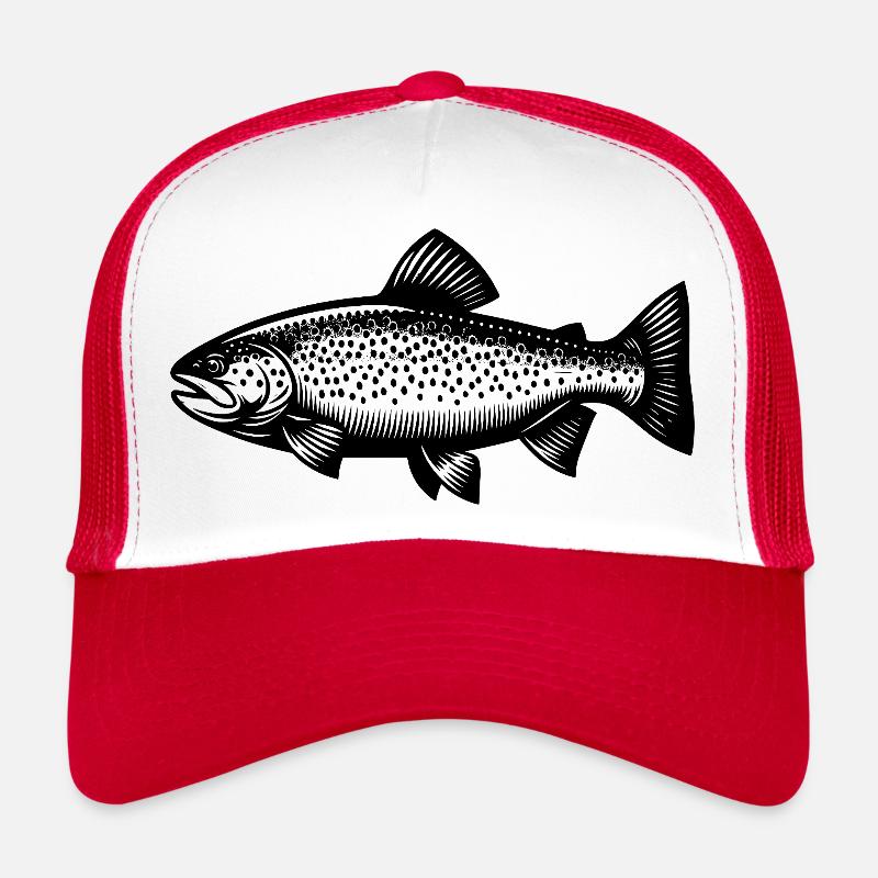 Vintage Rainbow Trout - Angler Fish Drawing Trucker Cap