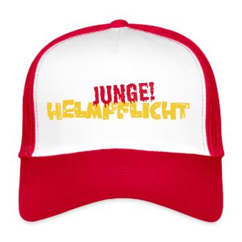 Helmpflicht Junge! - Trucker Cap - Weiß/Rot - Vorne