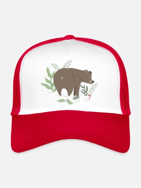 Ours brun dans la forêt - Casquette trucker  - blanc/rouge - Devant
