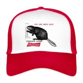 Biber Baumeister - Trucker Cap - Weiß/Rot - Vorne