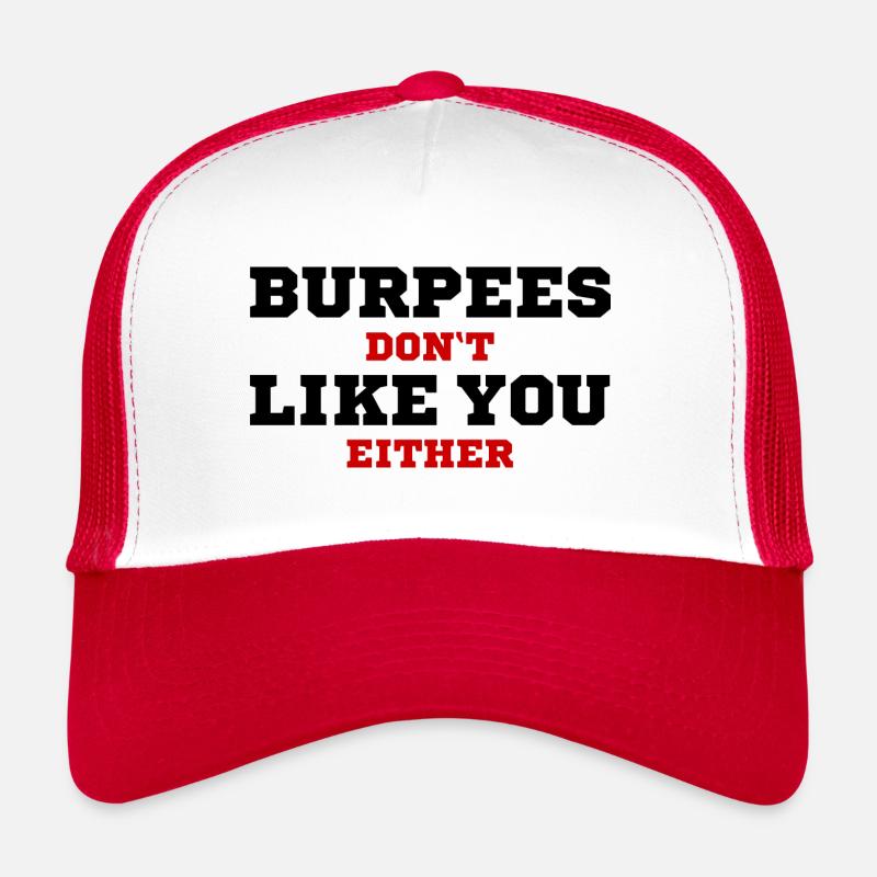 Burpees ne t’aime pas non plus noir rouge Casquette trucker 