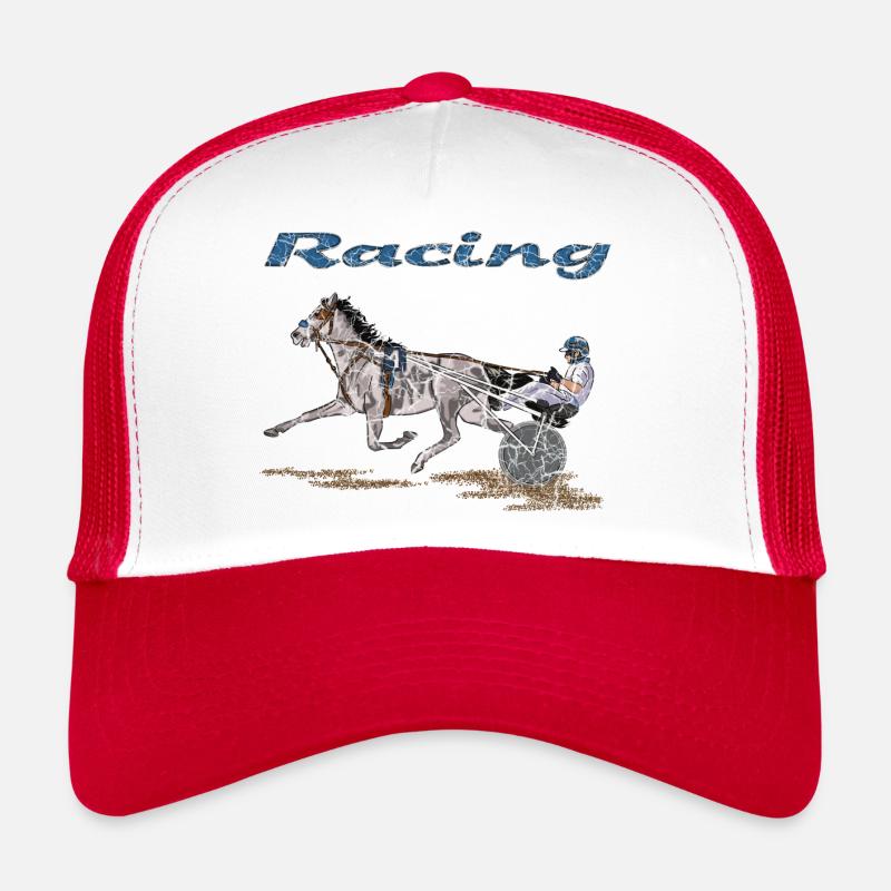 Cheval de course avec jockey en dynamique - Casquette trucker  - blanc/rouge