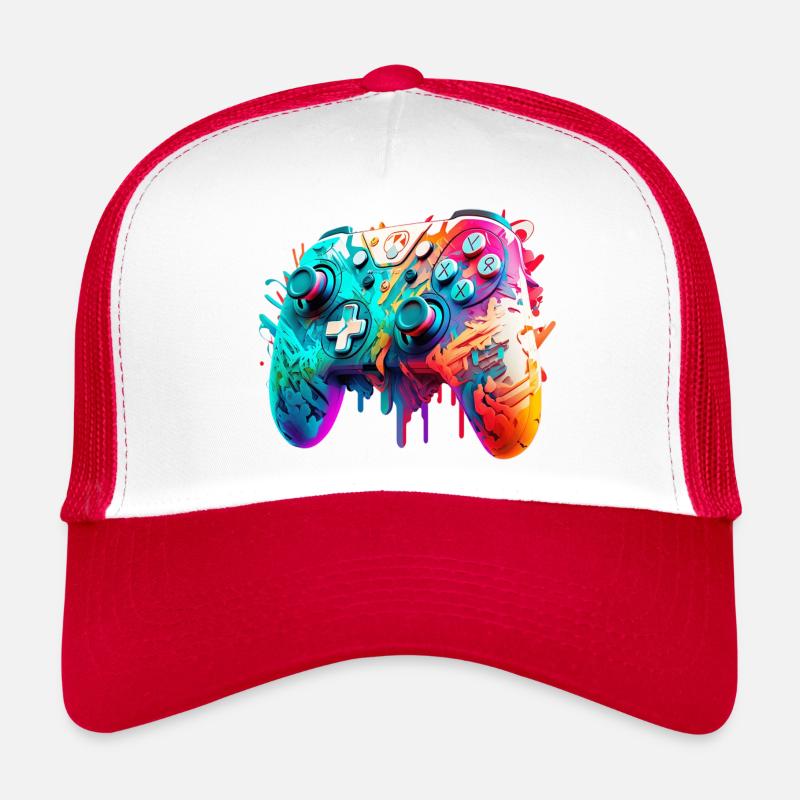 Neon Gaming Controller / Kontroller - Trucker Cap - Weiß/Rot