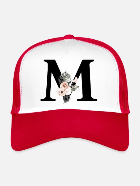 Tropical Floral Letter M - Trucker Cap - white/red - Front