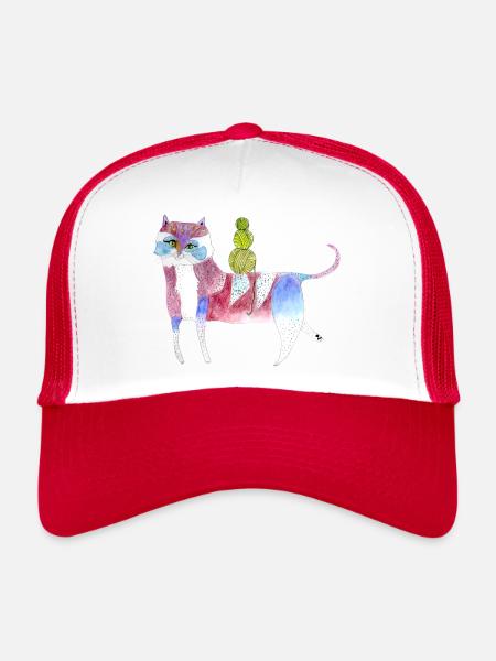 Funky Katze - Trucker Cap - Weiß/Rot