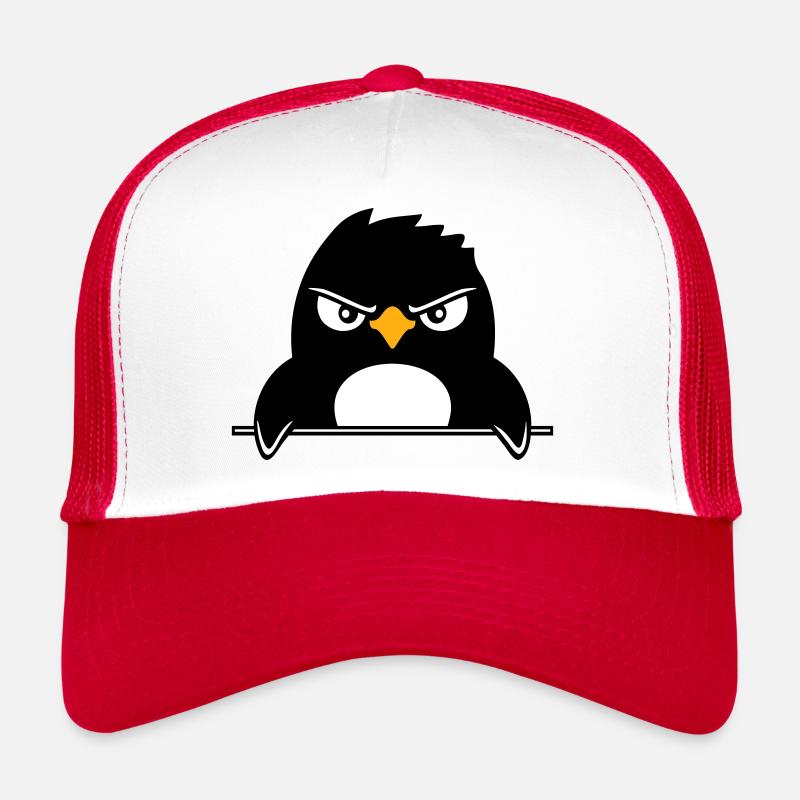 Pinguin Guckt Ernst Böse Gefährlich hinter Mauer Trucker Cap