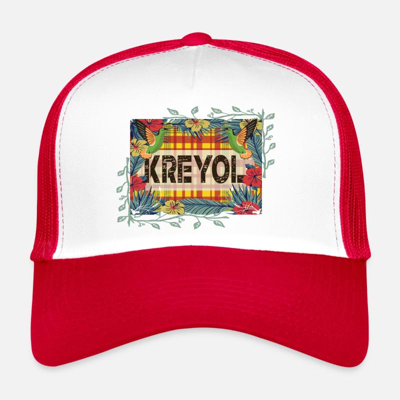 Beautiful Gift Idea KREYOL OR CREOLE style madras - Trucker Cap - white/red
