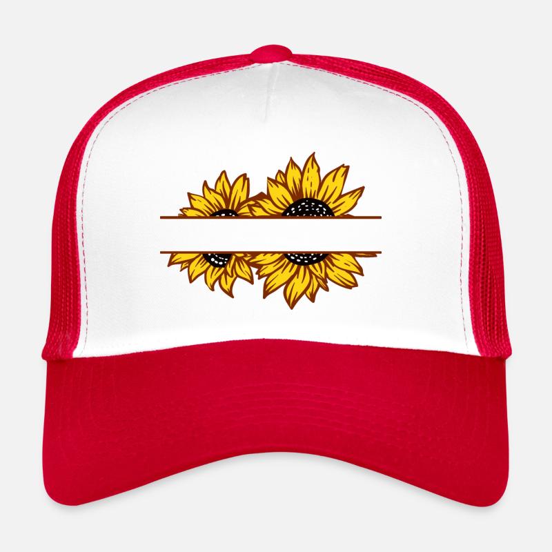 Doppelte Sonnenblumen-Split-Farbe - Trucker Cap - Weiß/Rot