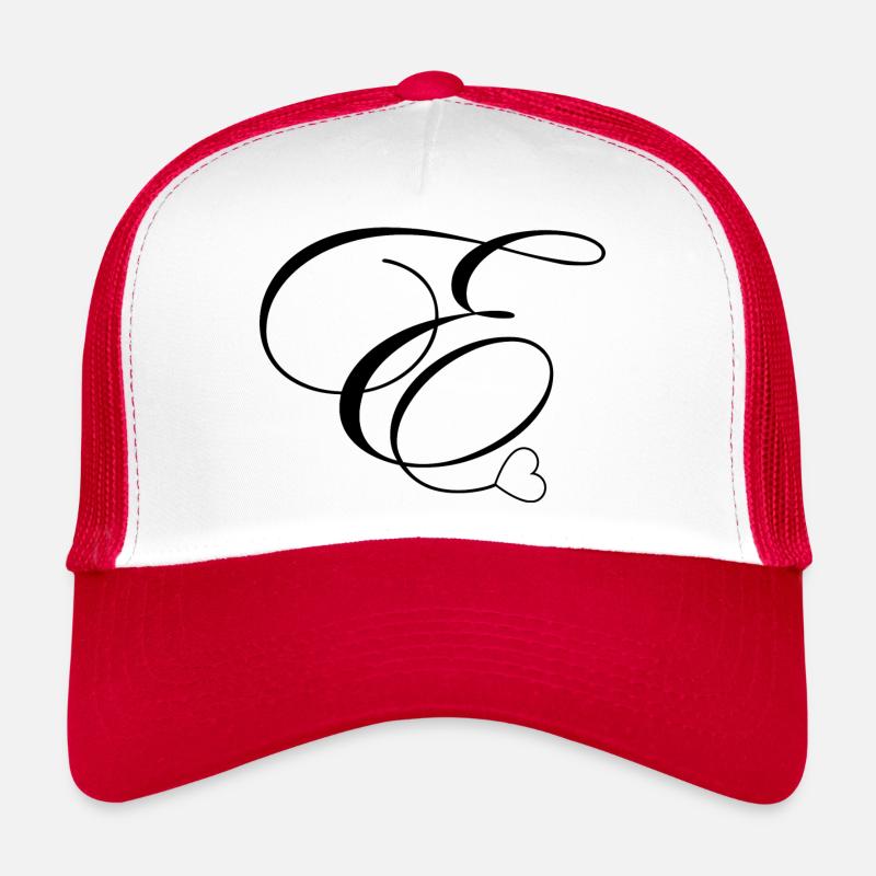 Buchstabe e Kalligraphie Herz - Trucker Cap - Weiß/Rot
