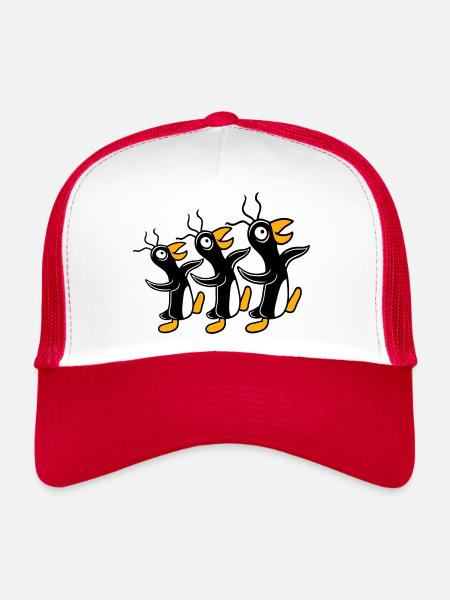 3 crazy penguins running stupid team friends crew - Trucker Cap - white/red - Front