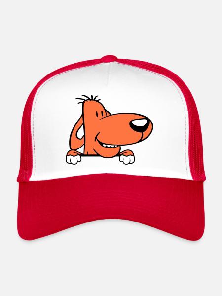 chien derrière le mur clôture signe peeps drôle coquin - Casquette trucker  - blanc/rouge - Devant