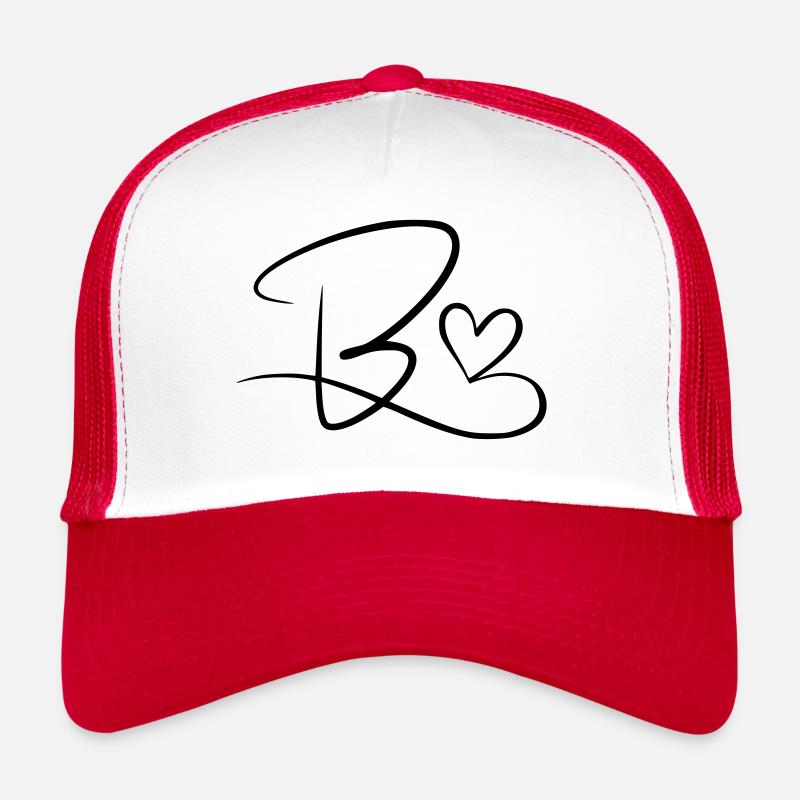 Letter B Initial letter Name Calligraphy Heart - Trucker Cap - white/red