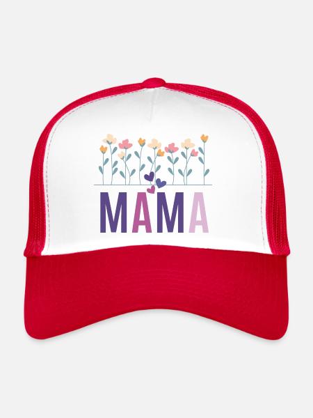 T-shirt de la fête des mères des mamans - Casquette trucker  - blanc/rouge - Devant