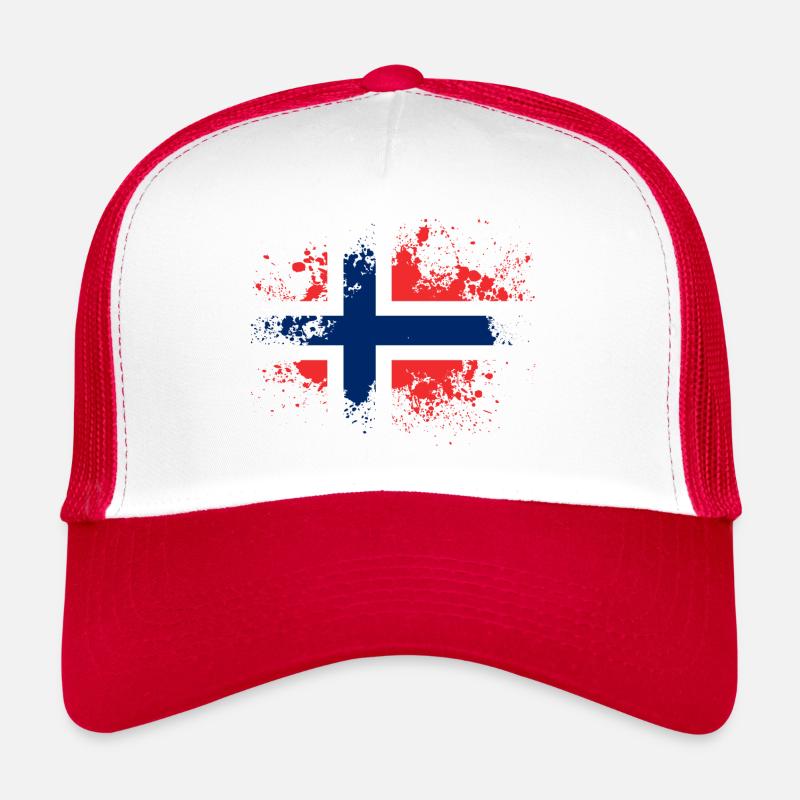 Norvège Idée cadeau patch drapeau Norvège - Casquette trucker  - blanc/rouge