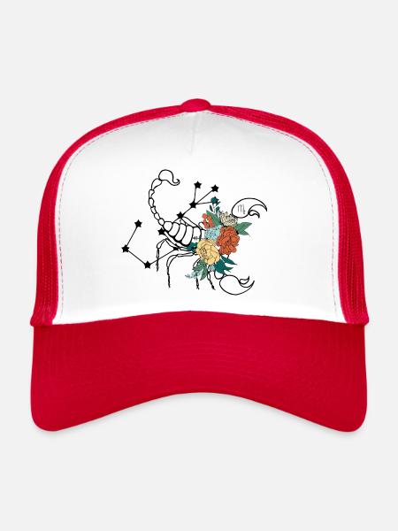 Zodiac Flower Retro - Trucker Cap - white/red - Front