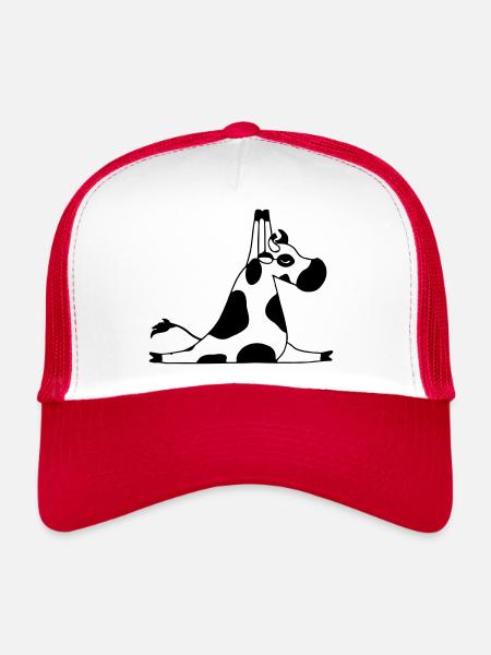 Une vache fait une idée cadeau pour les amateurs de yoga yoga - Casquette trucker  - blanc/rouge - Devant