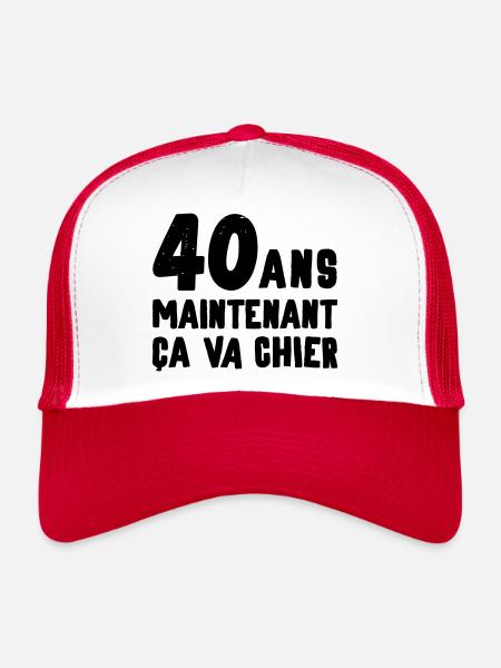 Anniversaire 40 ans humour soirée - Casquette trucker  - blanc/rouge - Devant