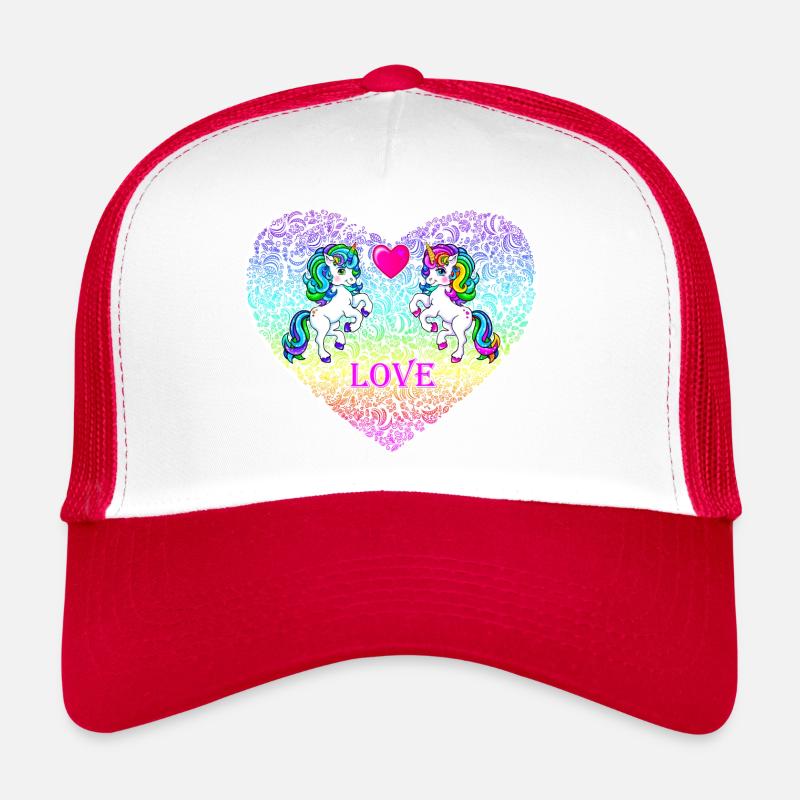 Einhorn Paar Herz Liebe Valentinstag 2022 - Trucker Cap - Weiß/Rot