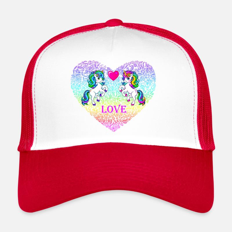 zwei Einhörner Liebe Valentinstag 2022 - Trucker Cap - Weiß/Rot