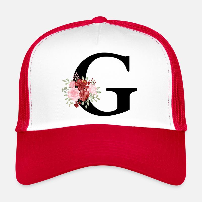 Roter Blumenbuchstabe G Trucker Cap