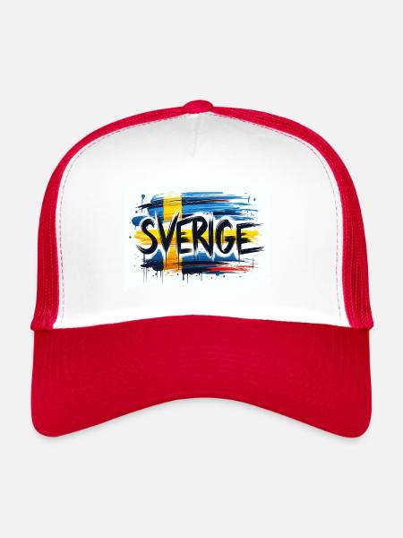 Sverige Sweden Schweden Lettrage avec drapeau - Casquette trucker  - blanc/rouge - Devant