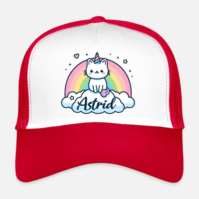 Astrid Name Vorname Einhornkatze - Trucker Cap - Weiß/Rot