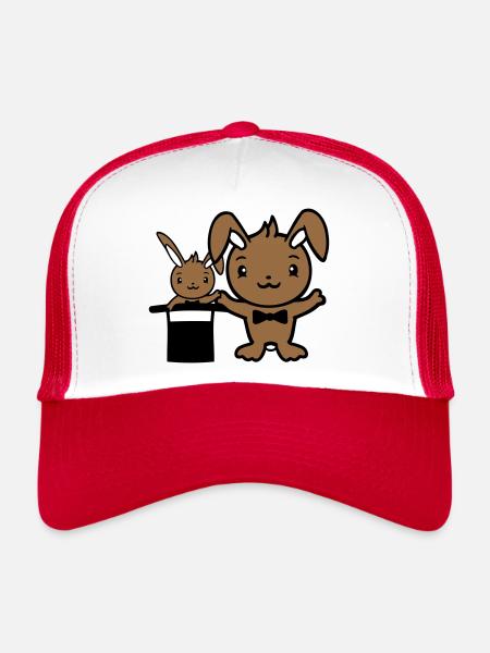 Bunny Wizard Chapeau Haut de forme Enfant 2 Bébé Sorcier Mignon - Casquette trucker  - blanc/rouge - Devant