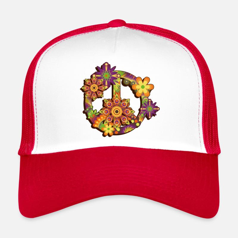 Flower Power Peace - Trucker Cap - Weiß/Rot