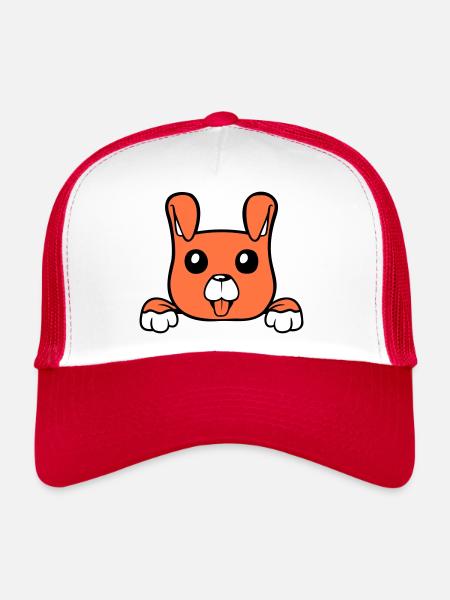 chien derrière le mur clôture signe regarder heureux mignon - Casquette trucker  - blanc/rouge - Devant