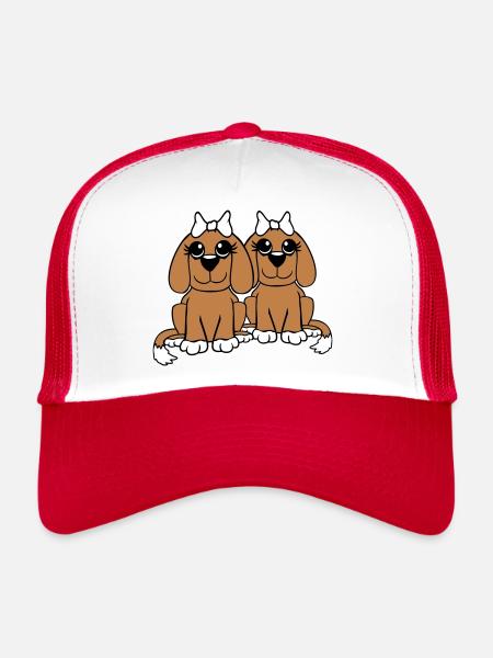 2 Équipe de chiens Deux amis Petites amies Couple Équipage - Casquette trucker  - blanc/rouge - Devant