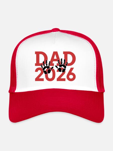 Dad 26 Vater Baby Papa 2026 Vatertag - Trucker Cap - Weiß/Rot - Vorne