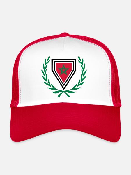 Maroc (armoiries & couronne de laurier) - Casquette trucker  - blanc/rouge - Devant
